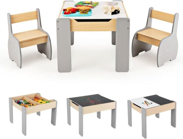 COSTWAY Kindertafel met 2 stoelen